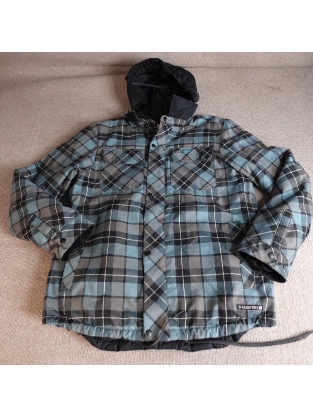 686 Mens Jacket Large Blue Gray Full Zip Hooded Woodland Insulated Hooded